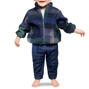 COWBOYS & ANGELS Fleece 6/9 Mo‎ Plaid Navy Infant Outfit Full Zip Cozy Warm VGT